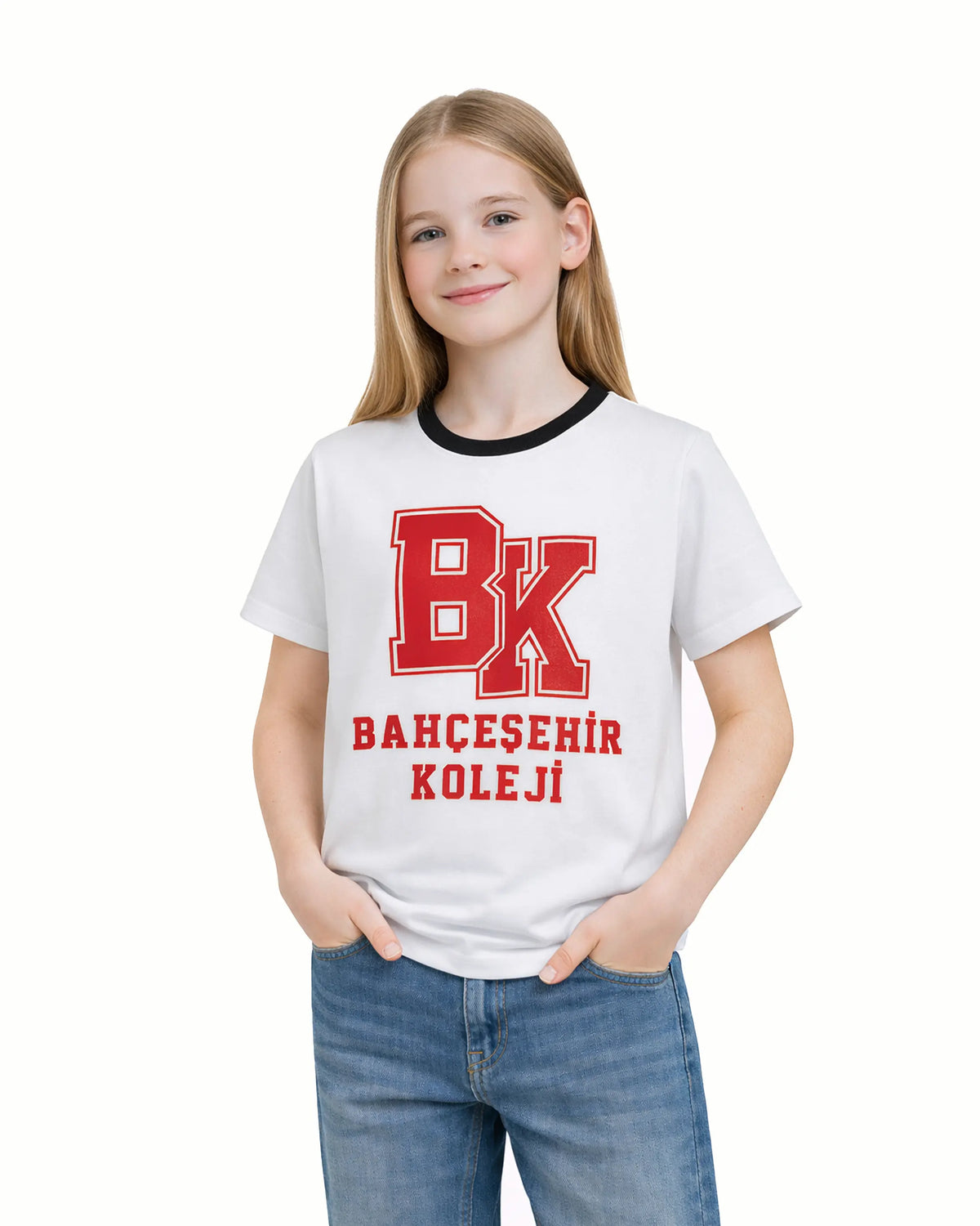 Bahçeşehir Siyah Yaka Kırmızı Logolu Beyaz T-Shirt bigkeepcollection