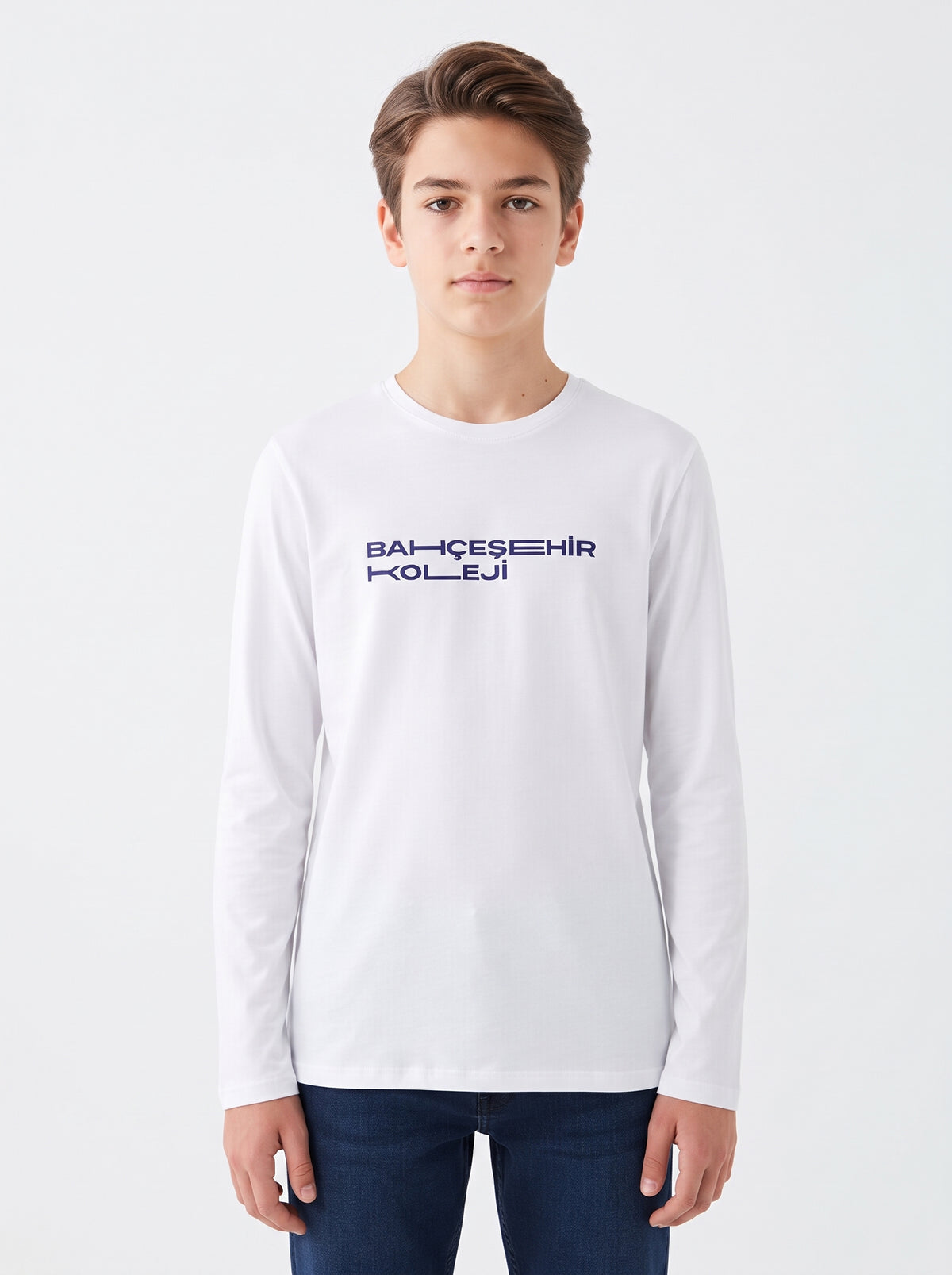 Bahçeşehir Modern Beyaz Yazı Baskılı Lacoste Kumaş Sweatshirt (Mevsimlik)