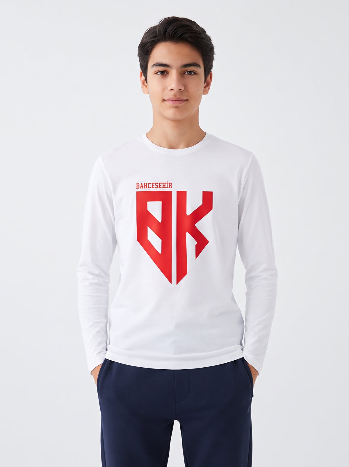 Bahçeşehir BK Kırmızı Logo Baskılı Lacoste Kumaş Sweatshirt (Mevsimlik)