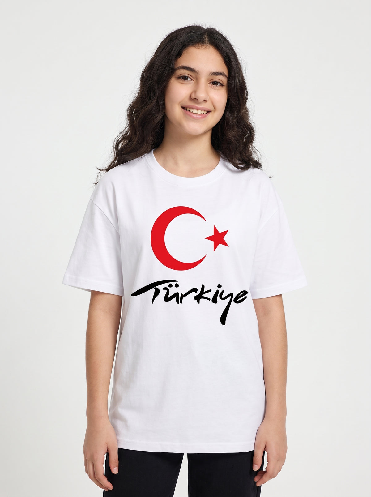 Türkiye Yazılı Ay Yıldız Baskılı Beyaz Tişört