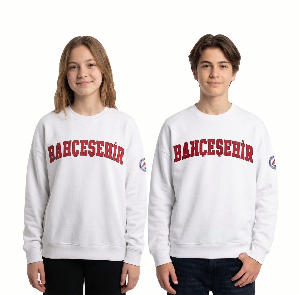 Bahçeşehir Kırmızı Logo Beyaz Sweatshirt